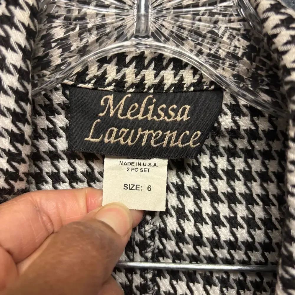 Vintage Melissa Lawrence Houndstooth Pantsuit Vest Set Office Comfy Vixen Size 6
